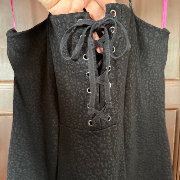 BETSEY JOHNSON | Black tonal Leopard Pointed Halter neck Mini Dress | XXL - Picture 4 of 7